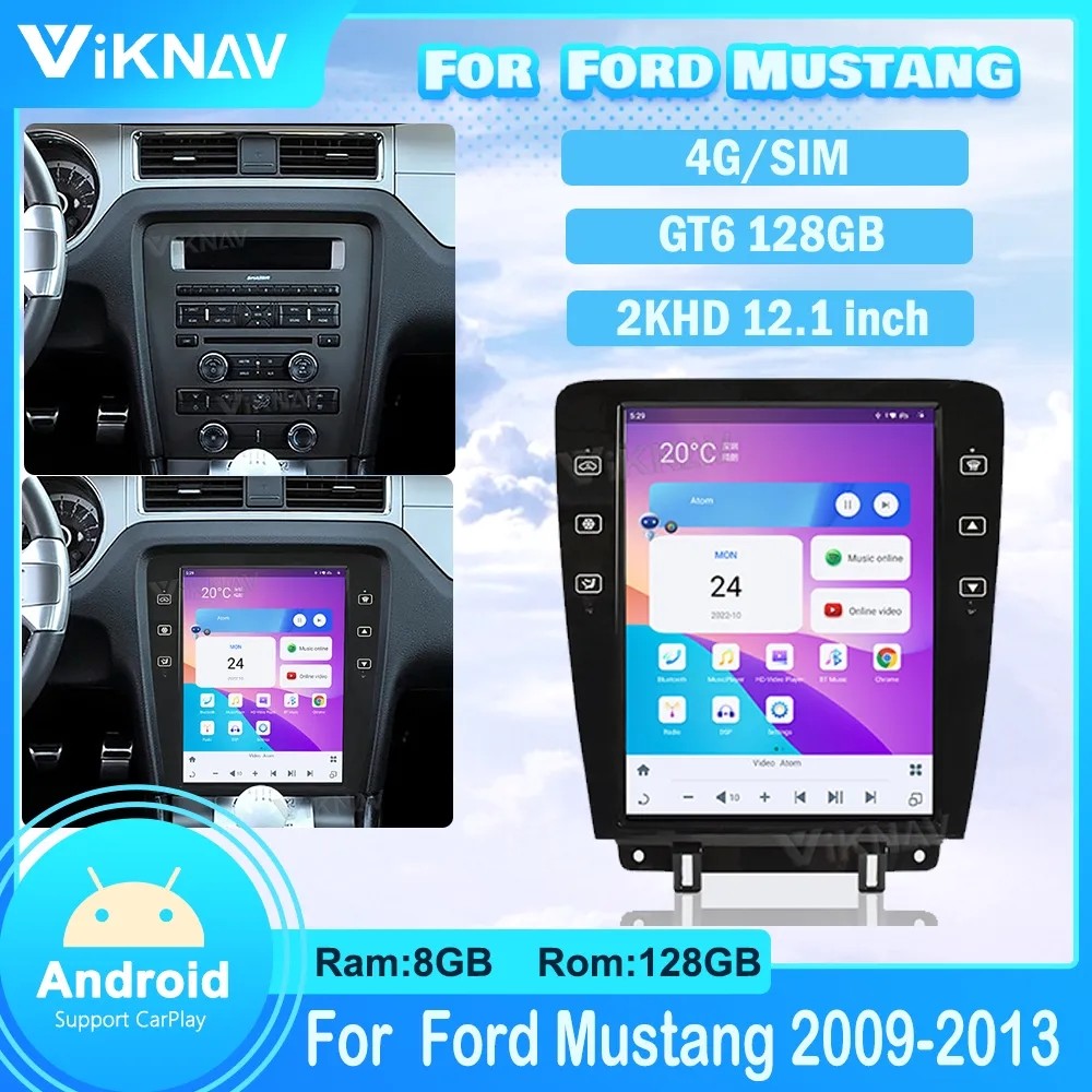 12.1 Inch Touch Screen Car radio For 2009--2013 Ford Mustang GPS Navigation Multimedia Player Wireless Carplay BT 4G