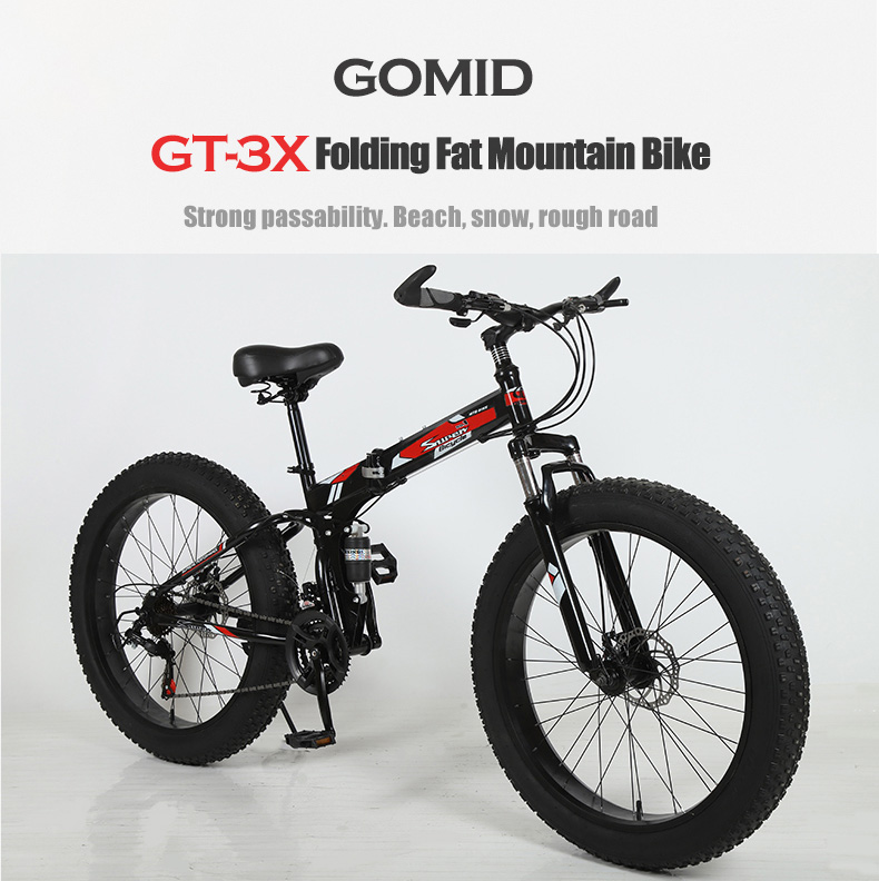 Customizable 26 Inch Fat Tyre Cycle Folding Snow Mountain Beach Cruisers Bike Big Tire Bicycle with Carton Size 154*25*78cm