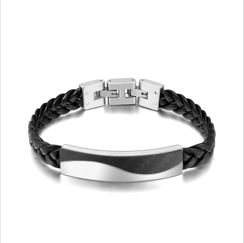 Stainless Steel And Carton Fiber Bracelet Coffee Wood Beaded Men's Jewelry Bracelet