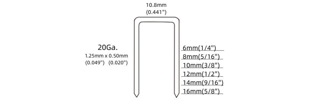 20 Gauge A11 Series Fine Crown Air Staple Pneumatic Staple A11-08