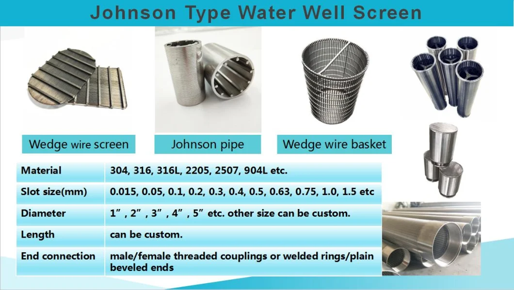 1 2 3mm Slot Wedge Wire Screen 304 316 Stainless Steel Water Filter Pipe