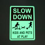 Custom Photoluminescent Safety Products Slow Down Sign Board Kids Playing