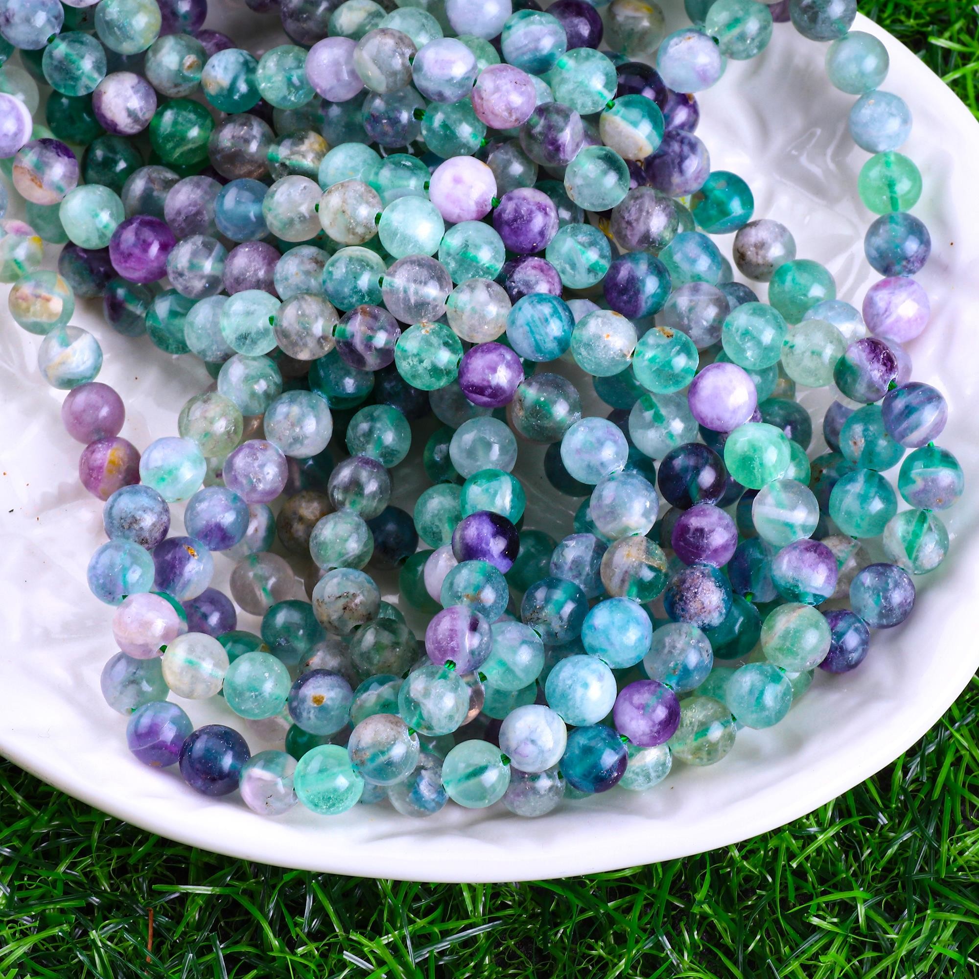 Natural Crystal Gemstone Fluorite Round Bead For DIY Jewelry Making