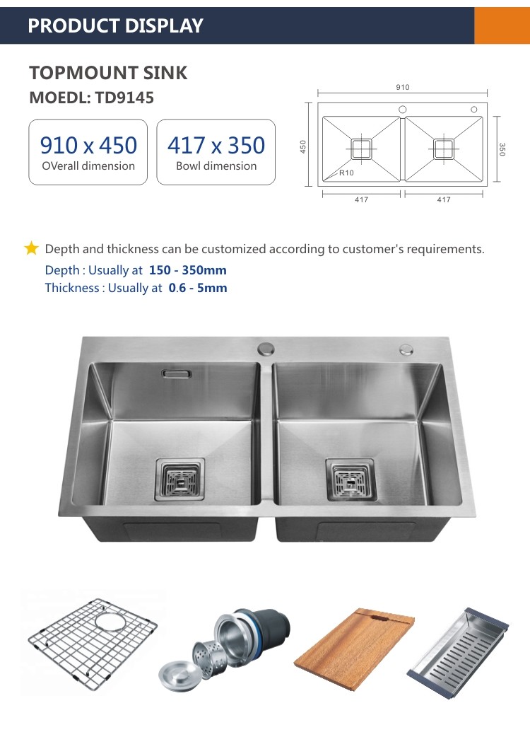 Cabinet 16 Gauge Stainless Steel Apron Kitchen Sink With Two Bowls 33x22