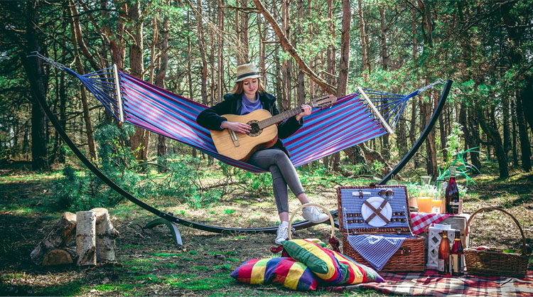 300*150cm Home Outdoor Portable Lightweight Folding Double Cotton Hammocks with Stand