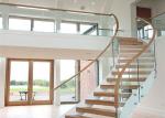Solid Wood Apartment Stairs Carbon Steel Beam With Clear Tempered Glass Railing
