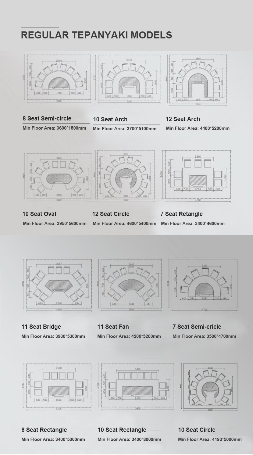 Standard Japanese Semi-circle Teppanyaki Grill Table