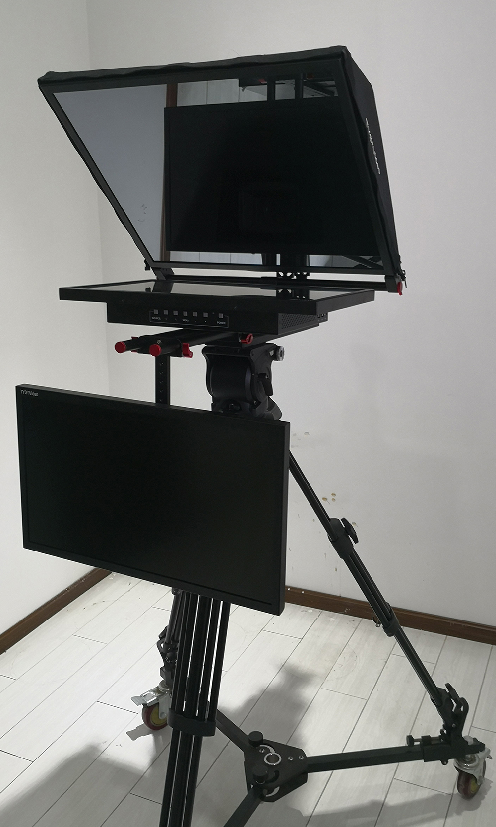 24 Inch Dual Screen TV Broadcast Studio Equipment with Prompter Caster and Wireless Remoter