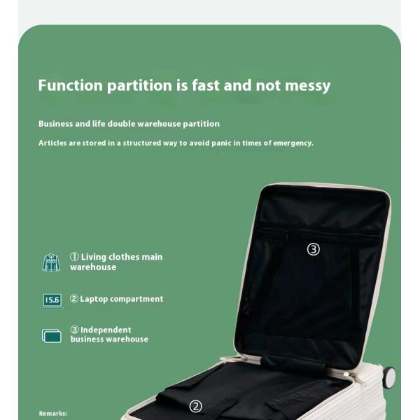 Large Capacity Light-Durable PC Trolley Case Universal Spinner Wheel Front Opening Foldable Cup Holder Combination Waterproof