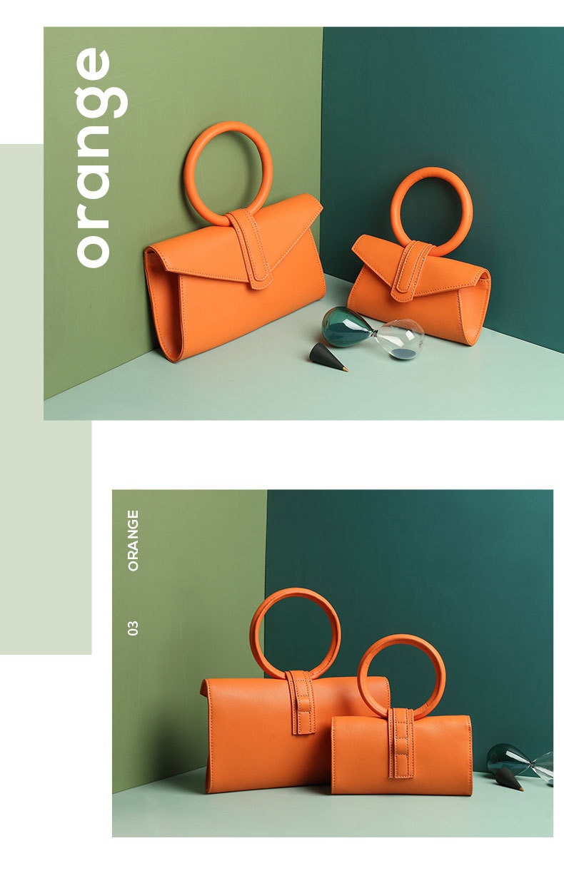 Genuine Leather Handbags with Shoulder Strap Ring Handle Envelope Bag