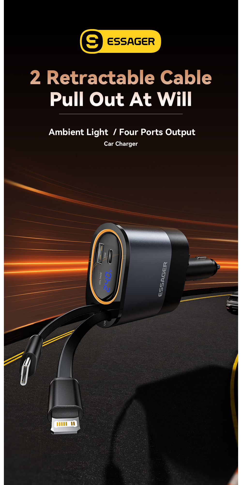 ESSAGER SHE-6001 45W PD 30W with Fast USB C Lighting Cable Type C Car Charger
