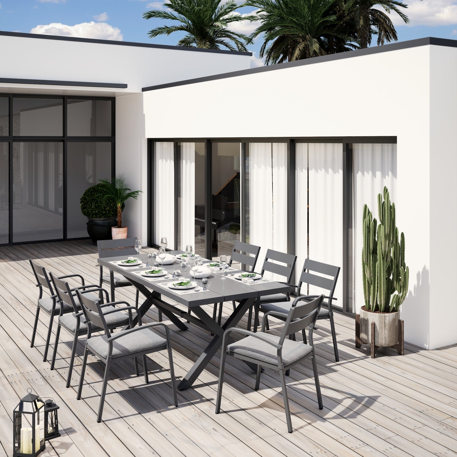 AJUNION X Shape Outdoor Dining Set for Restaurant 76"D x 36"W x 30''H Table Size