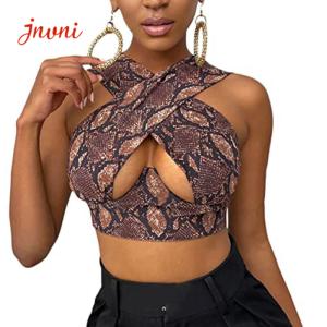 China Sexy Women's Crisscross Halter Tank Tops Solid Color Sleeveless Cutout Front Wrap Crop Top bra wholesale