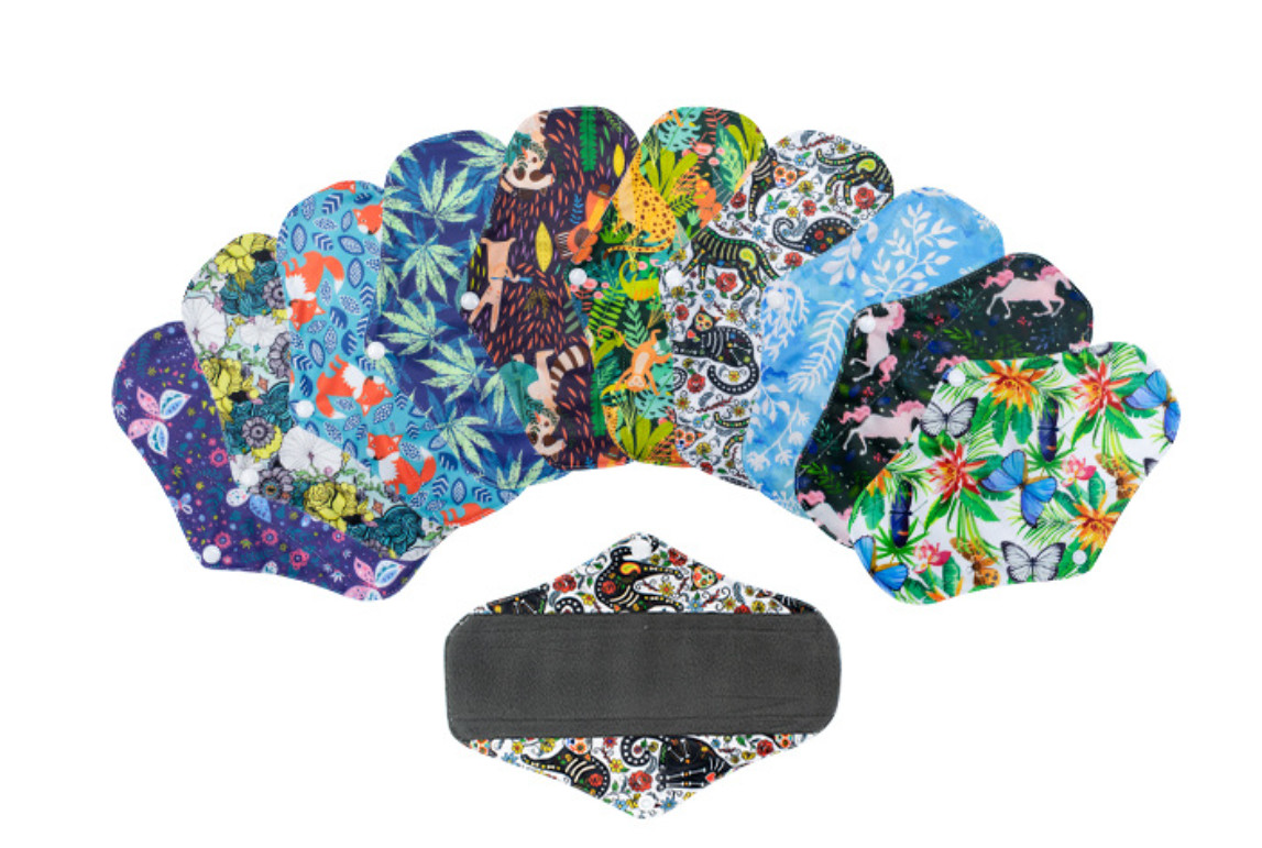 Bamboo Charcoal Reusable Menstrual Cloth Pads Sanitary Washable Cloth Absorbency