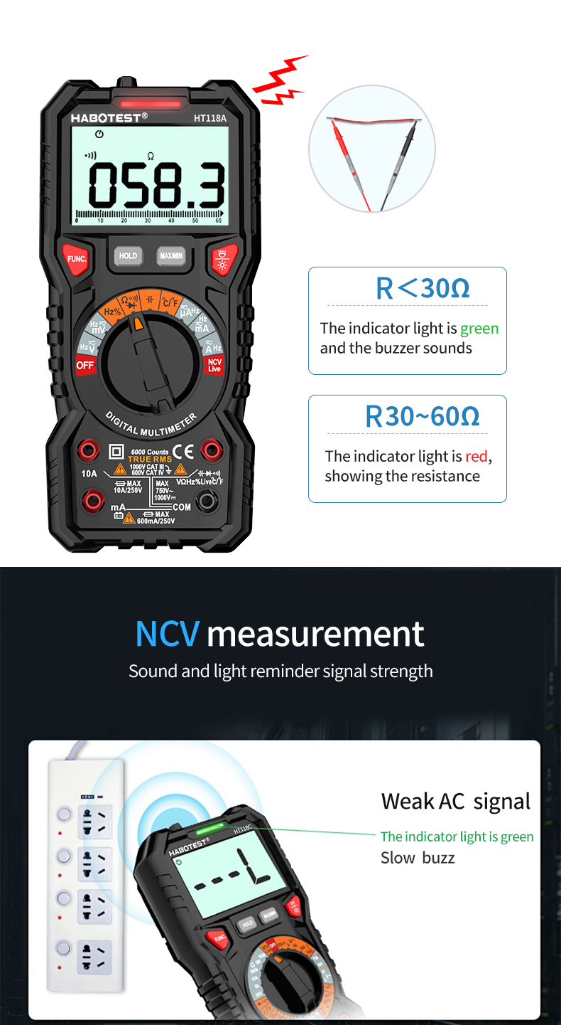 1000V 10A 6000 Counts Handheld Digital Multimeter