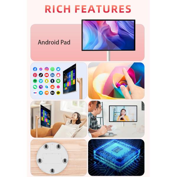 32 inch 8G+128G Portable TV, Ultra HD Experience, Battery-Powered Mobile Smart Screen - Rolling Display for Recipes & Workouts, Follow Me Screen
