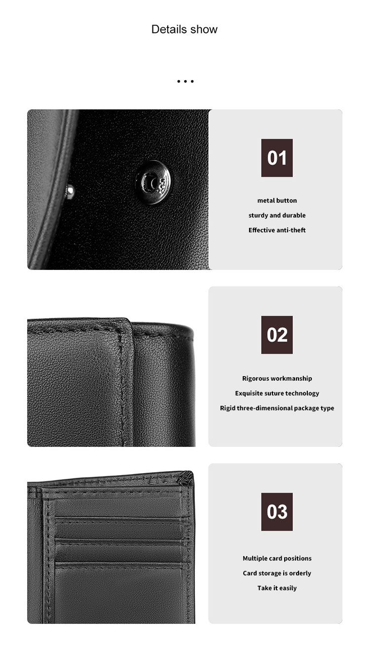 Sample Custom Men's Black Credit Card Holder Minimalist Small Wallet with Snap Pocket
