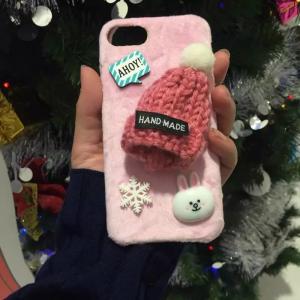 China TPU&Plush DIY Merry Christmas Wool Hat Cartoon Decoration Pasted Back Cover Cell Phone Case For iPhone 7 6s Plus on sale