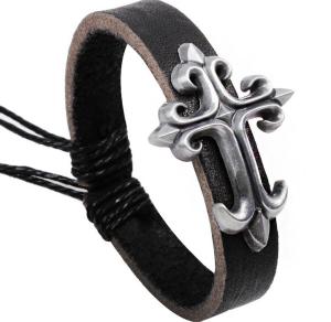 China Alloy cross leather bracelet jewelry leather woven bracelet wholesale Hot wholesale