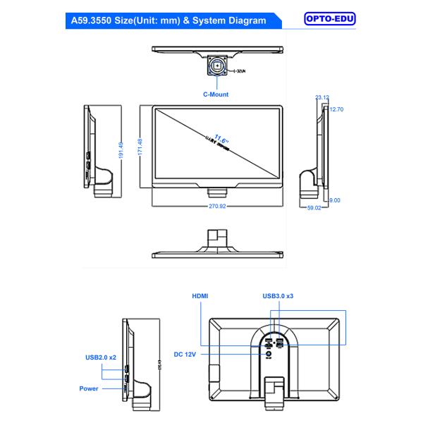 11.6" 8.0M Digital Microscope Camera with 4K 3840x2160 Resolution