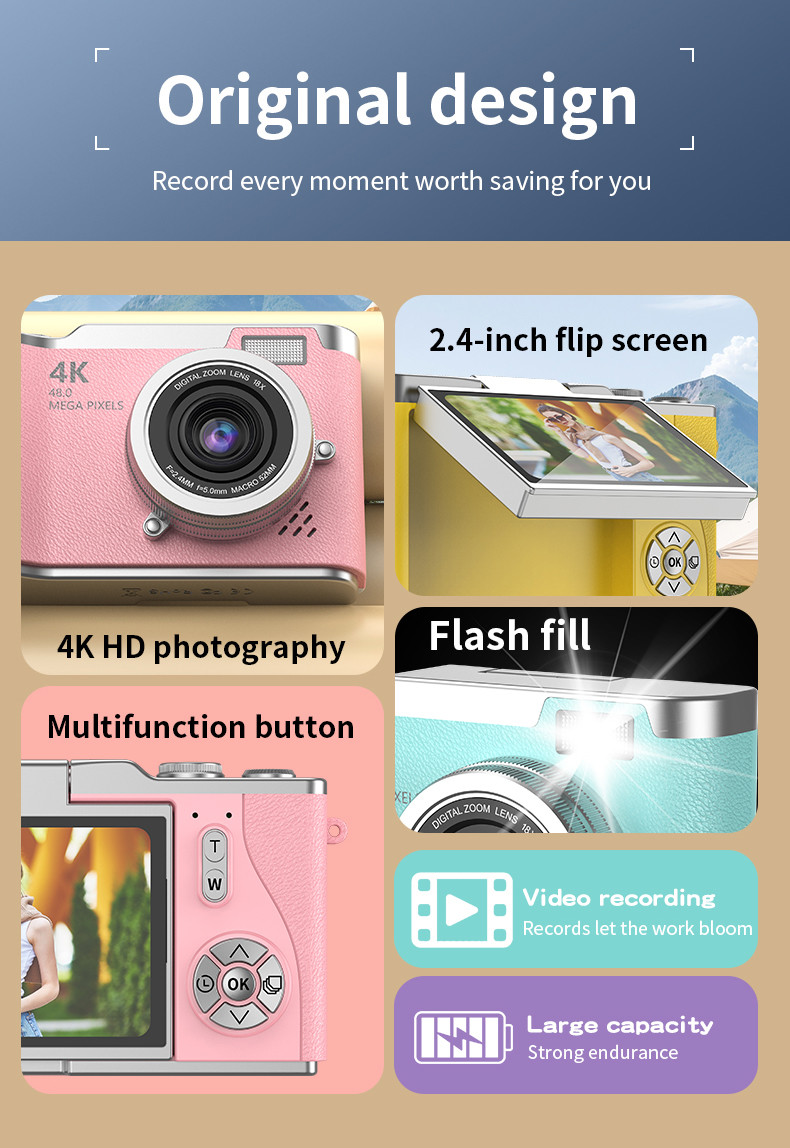 CCD Camera Upgrade Digital Video Camera 50MP Full HD 1080P Compact Camera For Students