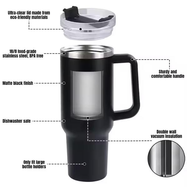 Business Gifts 40oz Custom Stanley Stainless Steel Travel Mug Tumbler with Handle in Any Color