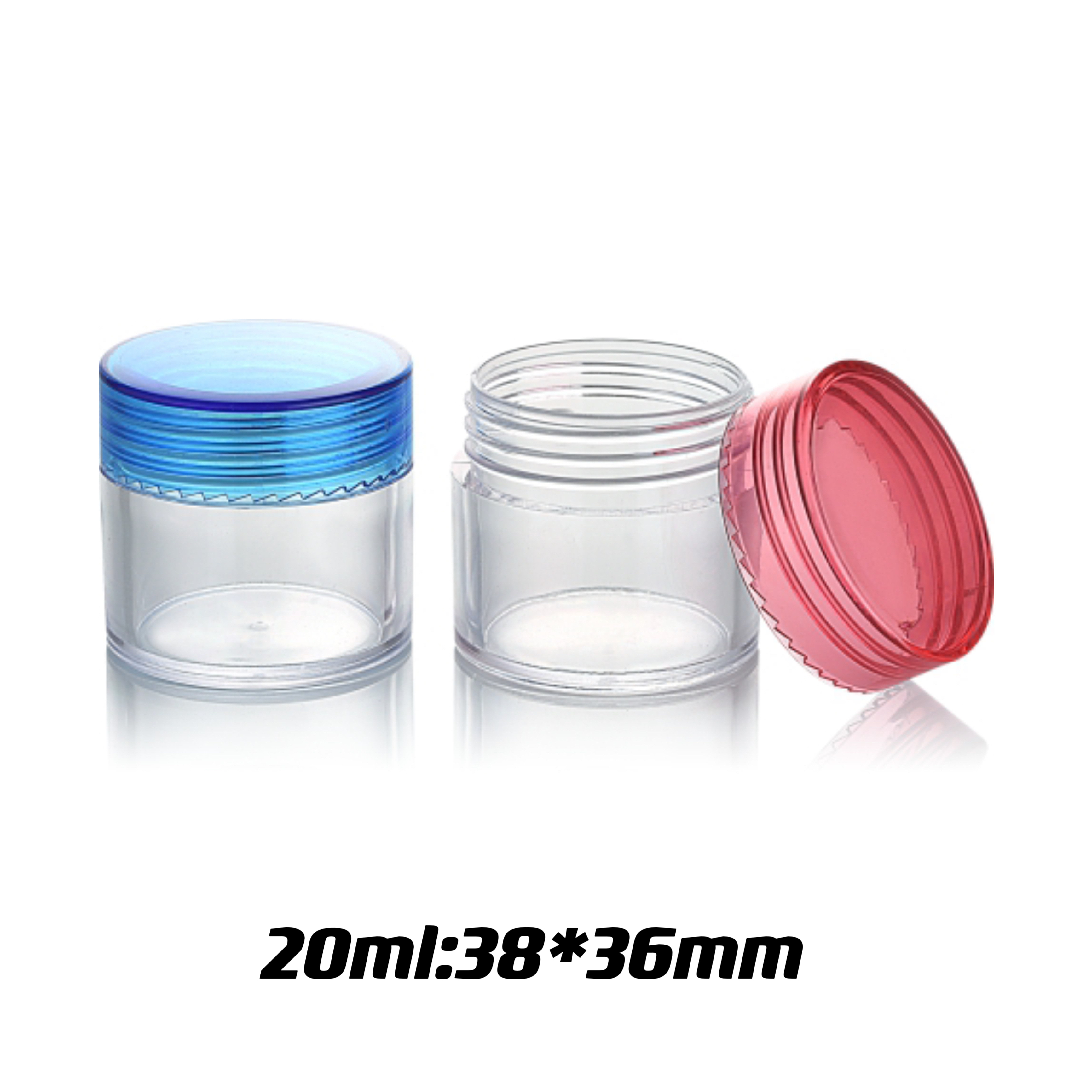 20ml Empty Clear Jar Plastic PS Face Cream Jar with Customized Color Lid