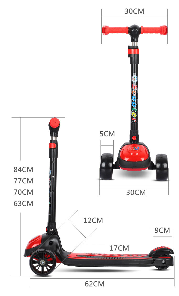 Unisex Kick Scooter for Kids 3 Wheel 4 Height Adjustable Pu Wheels Extra Wide Deck