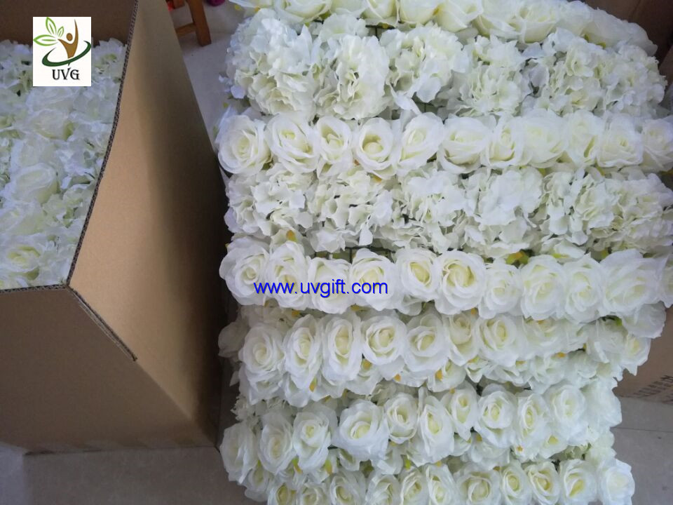 UVG fashionable artificial flower mat carpet in roses and hydrangeas for wedding backdrop wall decoration CHR1136
