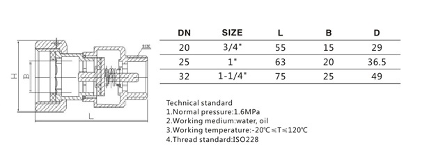 Single Port One Way Check Valve Female X Male Anti Air Rotation