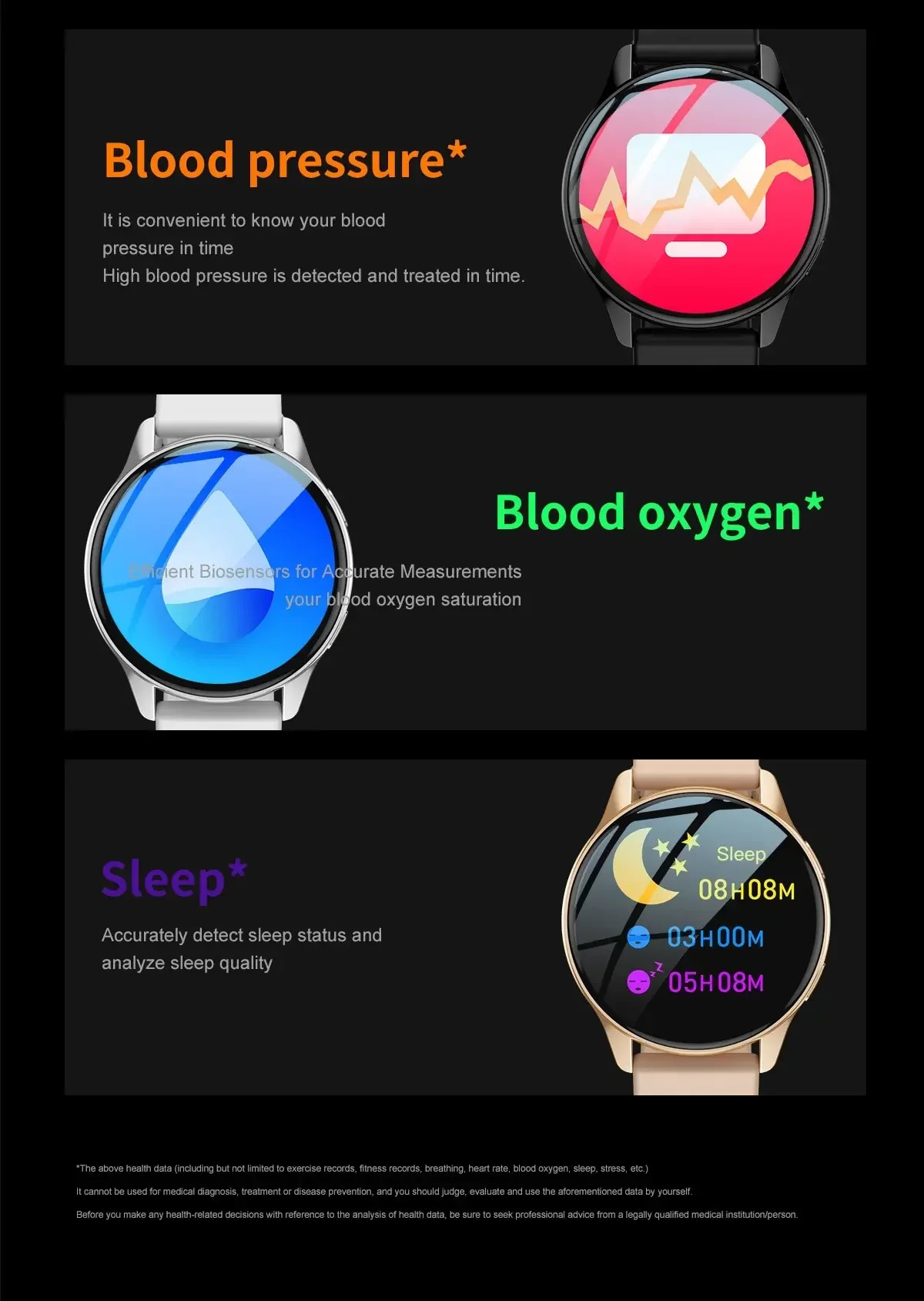 T2Pro Smart Bluetooth Wearable Watch Round Ladies Fitness Tracker Bracelet