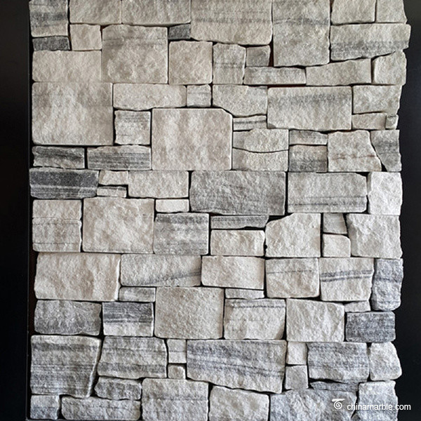 High Hardness Marble Mesh Backed Stone For Wall Cladding Cloudy White Color