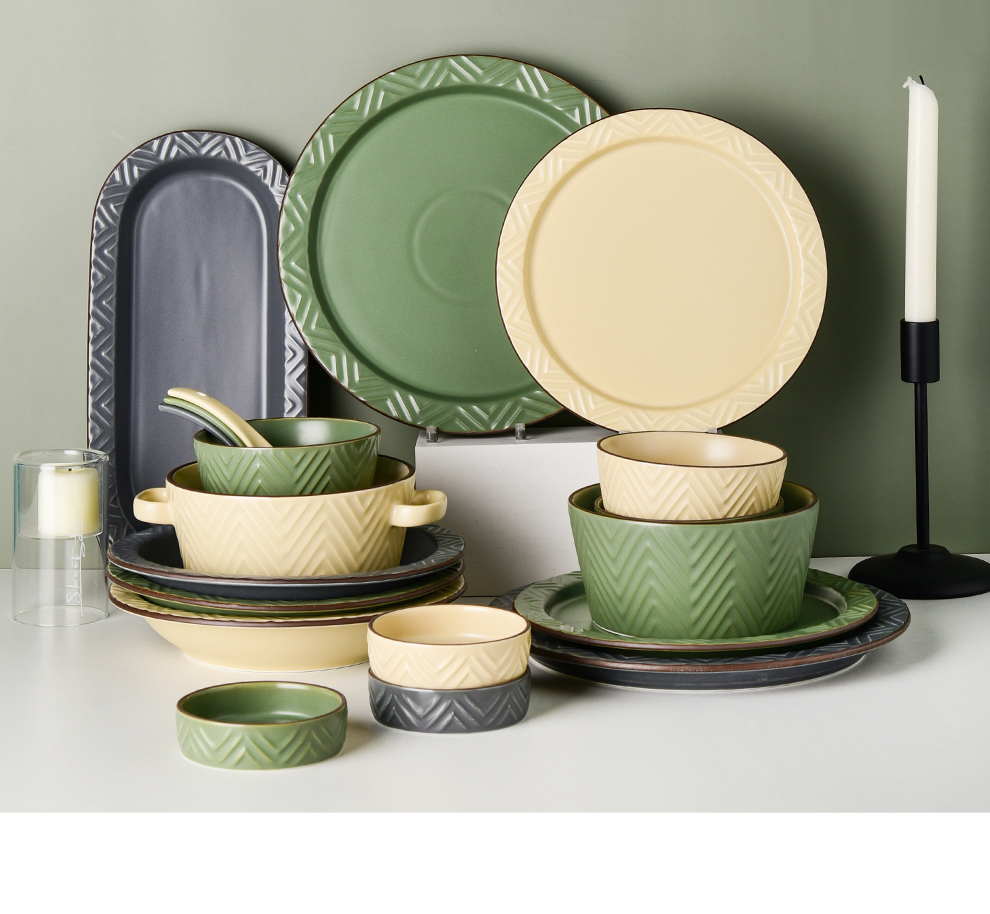 Japanese Style Ceramic Bowl Set Retro Glaze Stoneware Dinnerware For Kitchen Tabletop