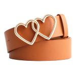 Ladies 107cm Faux Leather Belt Heartdouble Buckle Waist Belt