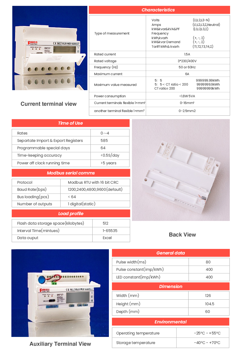 Measuring Energy Range of 0-999999 Three Phase Bidirectional Energy Meter