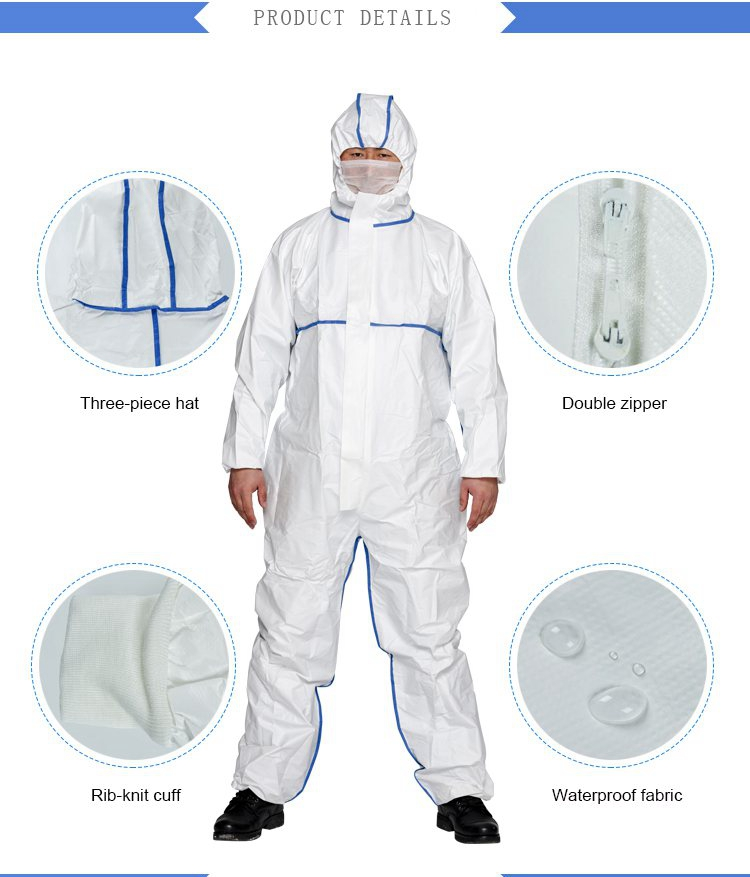 Sf Microporous Film Sms White Protective Coverall Bound Seams Taped Disposable