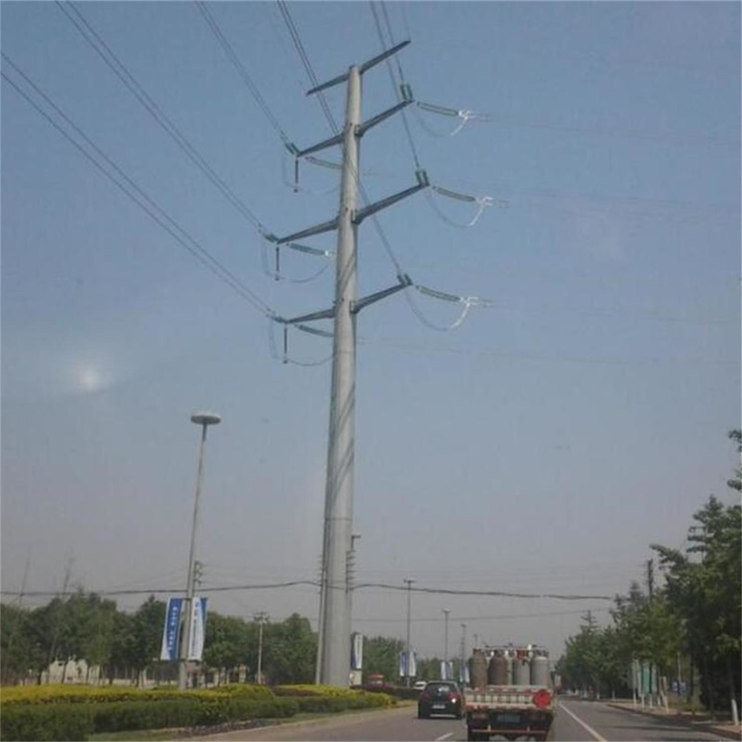 Transmission Line Project Electrical Power Pole , Metal Utility Pole 220KV Q345