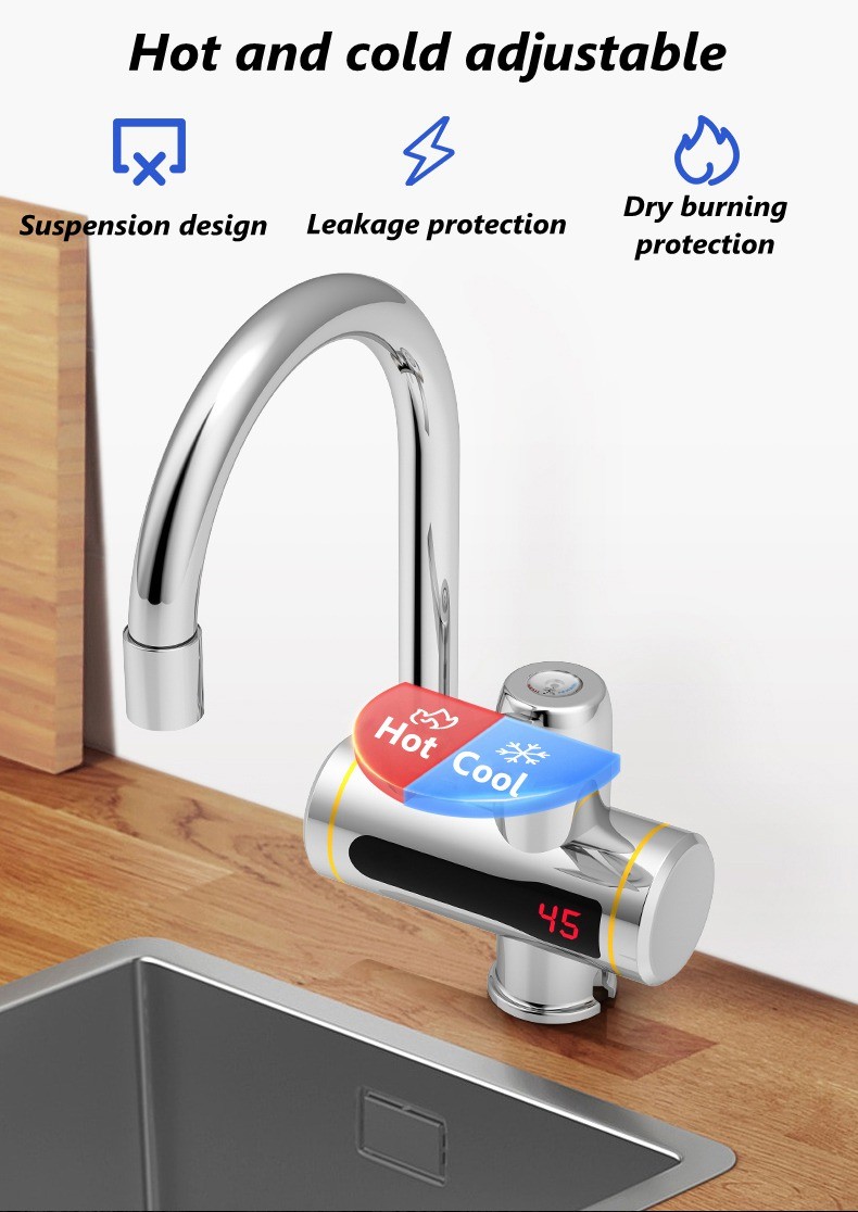 IPX4 Deck Mounted Heater Faucet RoHs Instant Hot Water Tap For Kitchen Sink