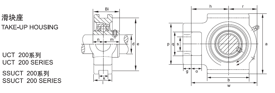 Take Up Bearing Housing / Stainless Steel Mounted ball Bearings SSUCT209