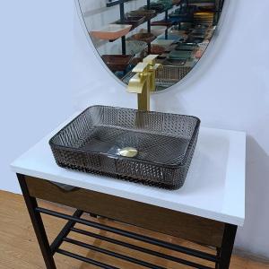 China Glass Rectangular Vessel Sinks Black Deep Bathroom Transparent Crystal wholesale