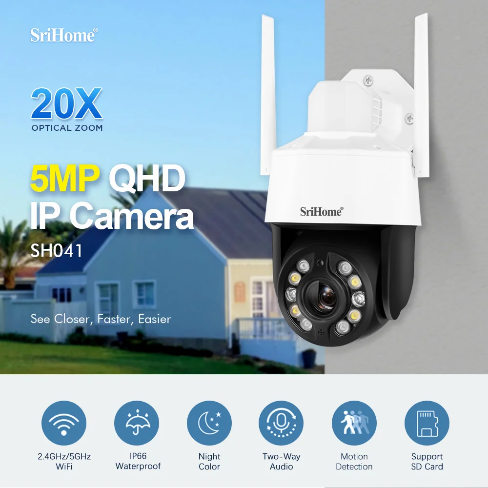 5G WiFi Outdoor Security Waterproof IP66 CCTV Network Camera 20X Optical Zoom Color Night Vision Camera