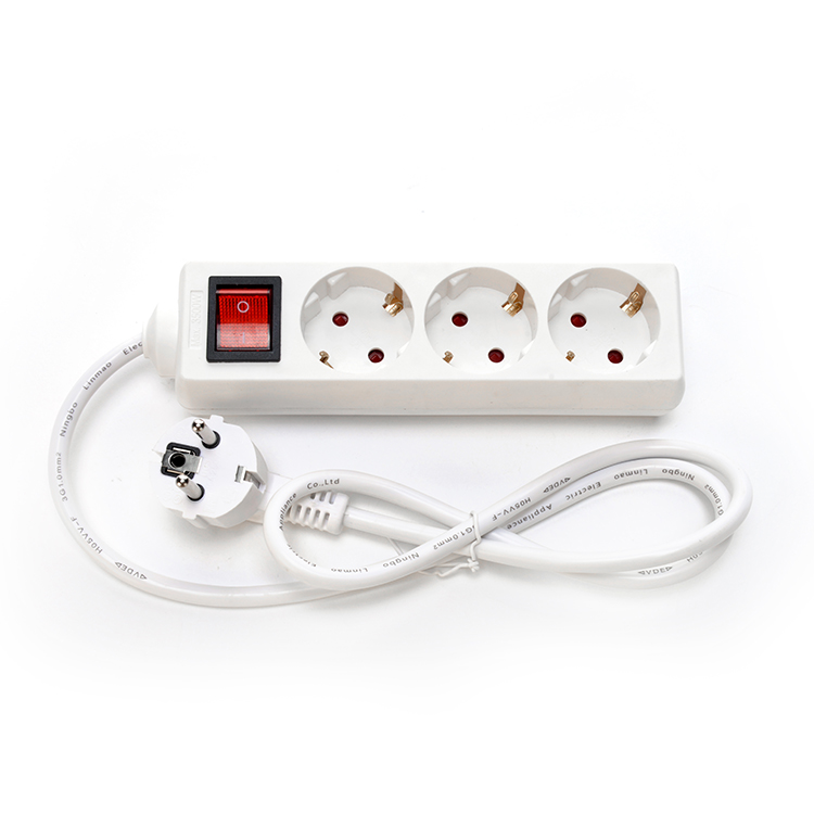 EU Standard 3 Way Extension Power Strip with Switch 3x1.5mm2 Cable 1 Meter Customize Socket Grounding Standard Grounding