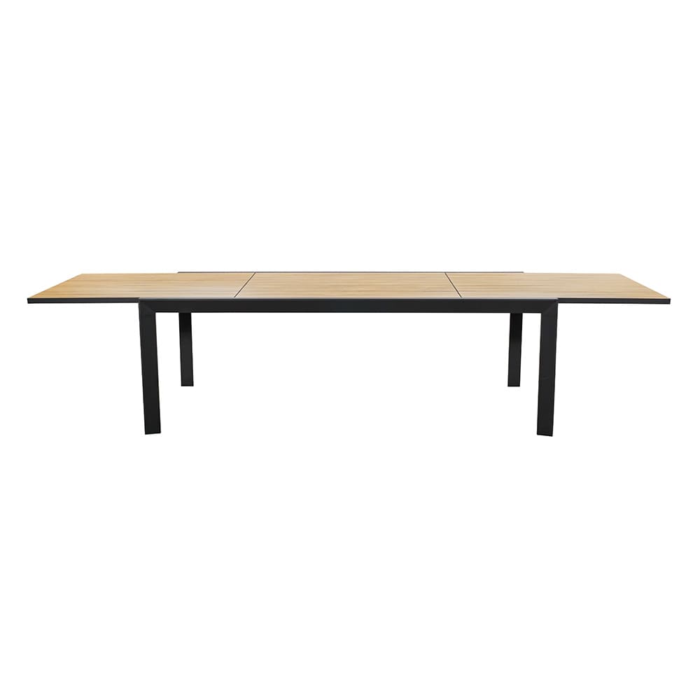 Extendable Teak Wood Tabletop Outdoor Dining Set for 12 Seat Cushioned Outdoor Chairs