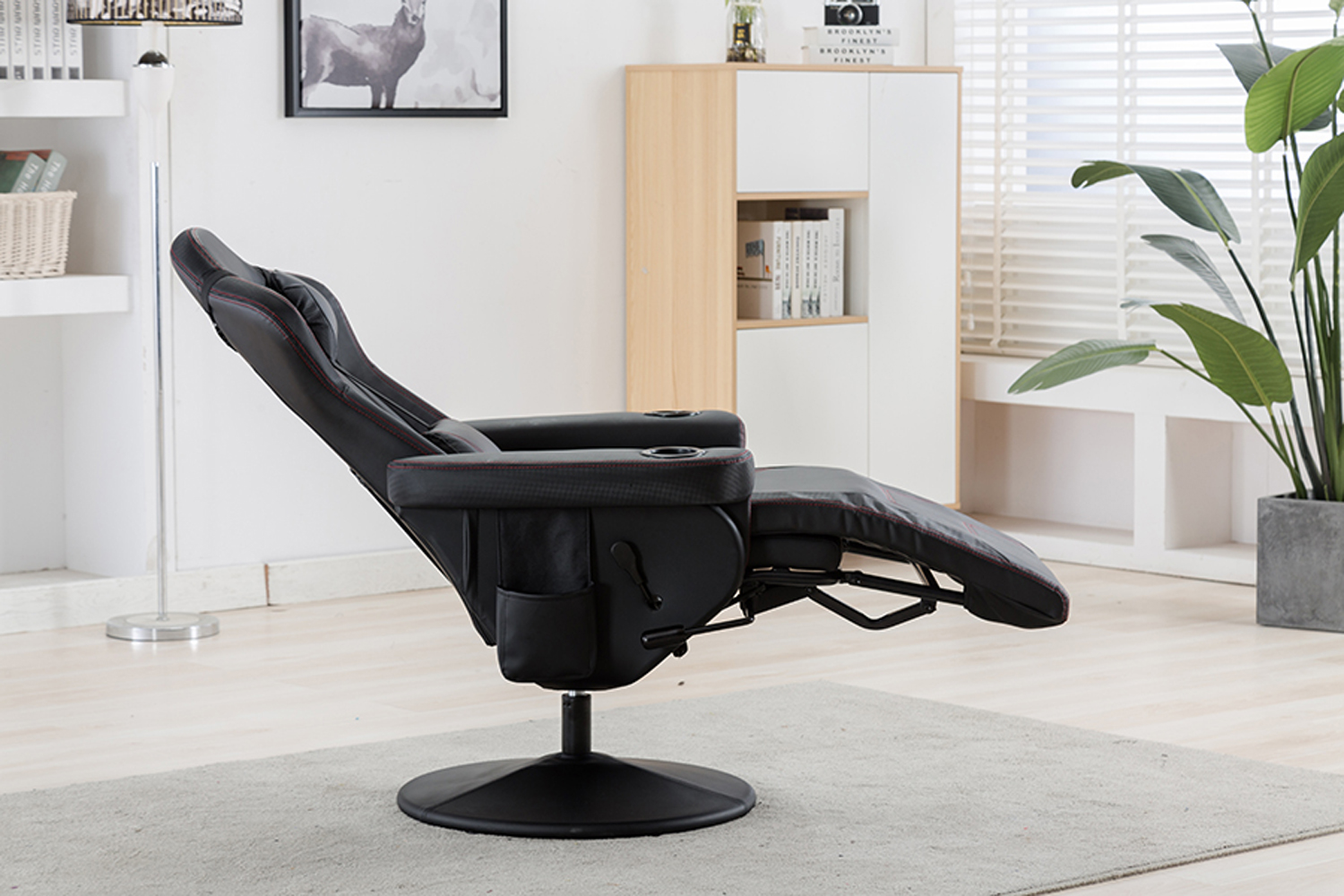 ANJI Directly Ergonomic PU Leather Reclining Gaming Sofa with Cup Holder and Footrest