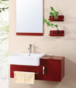 China Newest Solid wood ceramic basin bathroom cabinet wholesale