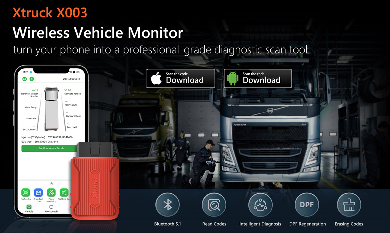 For Xtruck X003 scanner Tool DPF Heavy Duty Truck ECU Programming Forced Regeneration FOR Vol-vo/Sca-nia/Cummins Diagnostic Tool