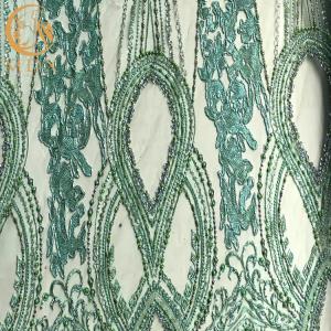 China Sophisticated Green Beaded Lace Fabric / Lace Material Fabric For Bridal Dress wholesale