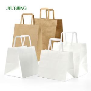 China Flat Handle Take Away White Kraft Paper Bag With Logo Print wholesale