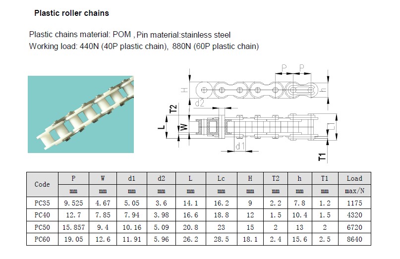 PLASTIC ROLLER CHAINS PC35 PC40 PC50 PC60