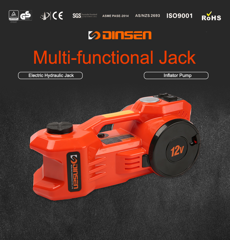 Widely used 12V electric hydraulic car jack 3 Ton with  inflator pump for tyre.